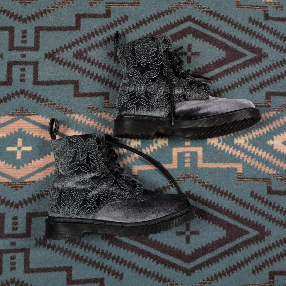 Dr Martens 1460 Brocade Paisley Textured Grey Soft Velvet Grey Shoes US 9 EU 41
